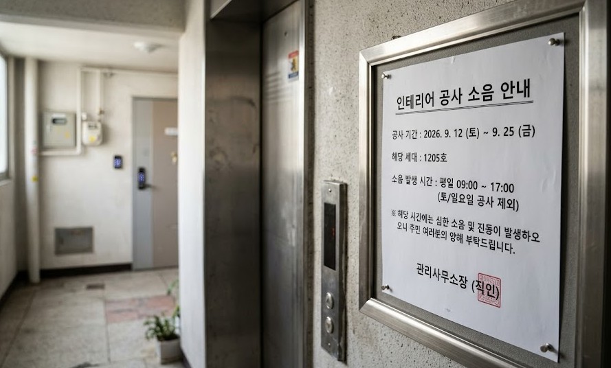 아파트 인테리어 공사 소음 주말 공사 규정 민원