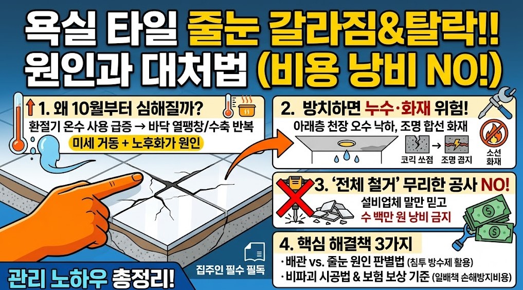 욕실 타일 줄눈 탈락 균열 원인
