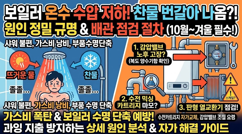 보일러 온수 수압 저하 찬물 번갈아 나옴 원인