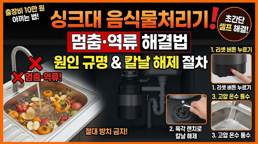 싱크대 음식물처리기 멈춤 역류 원인